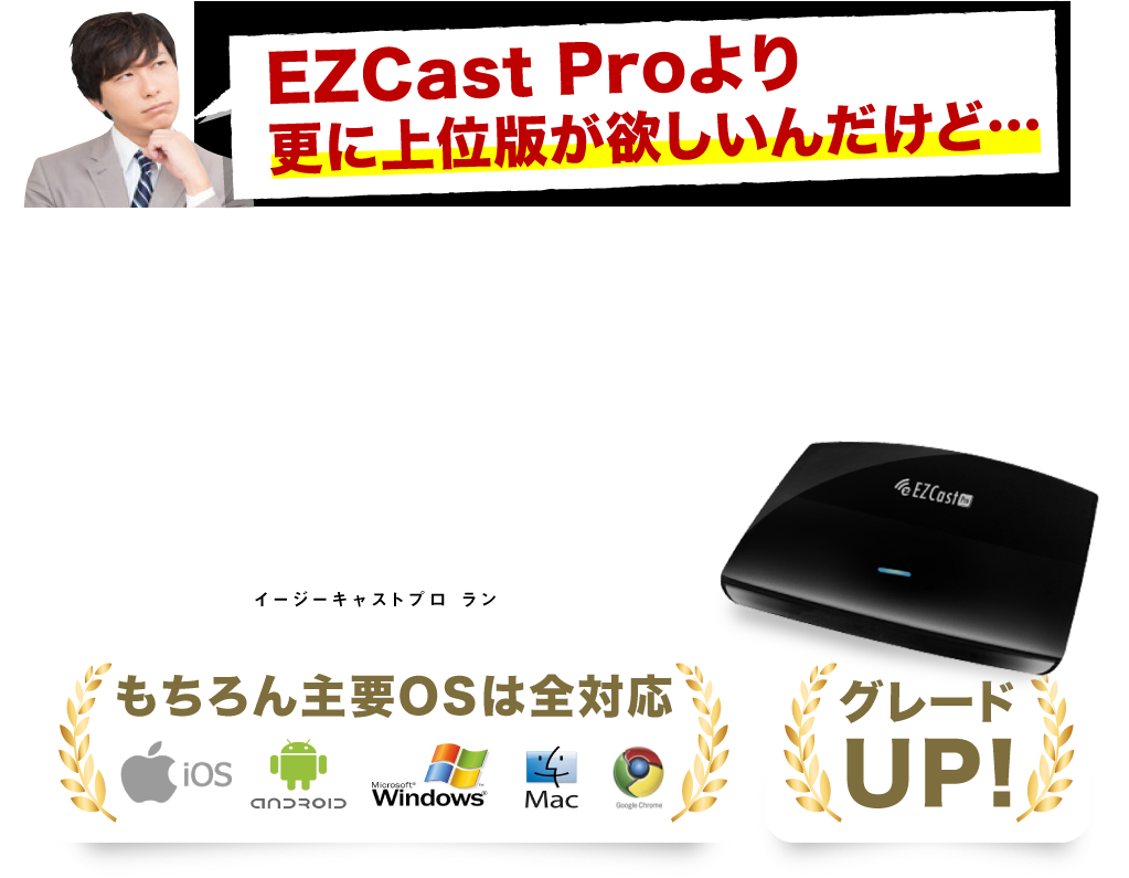 EZ Cast Proより更に上位版が欲しいんだけど・・・その要望にお応えして、ついに上位版登場！EZ Cast Pro LAN（イージーキャスト・プロ・ラン）